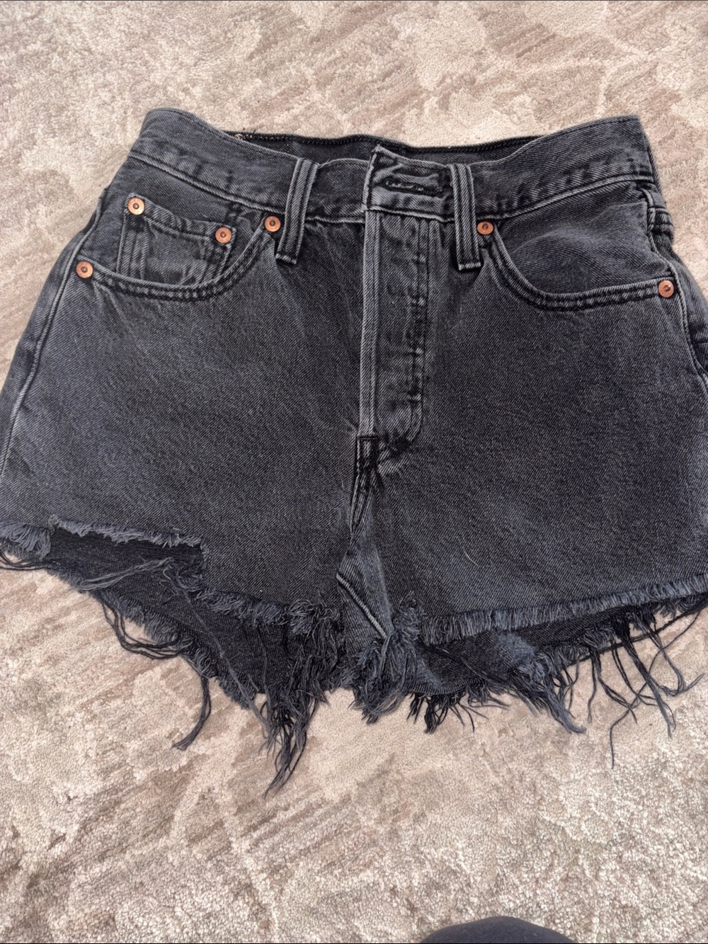 Levi's Black Distressed Frayed Hem Jean Shorts